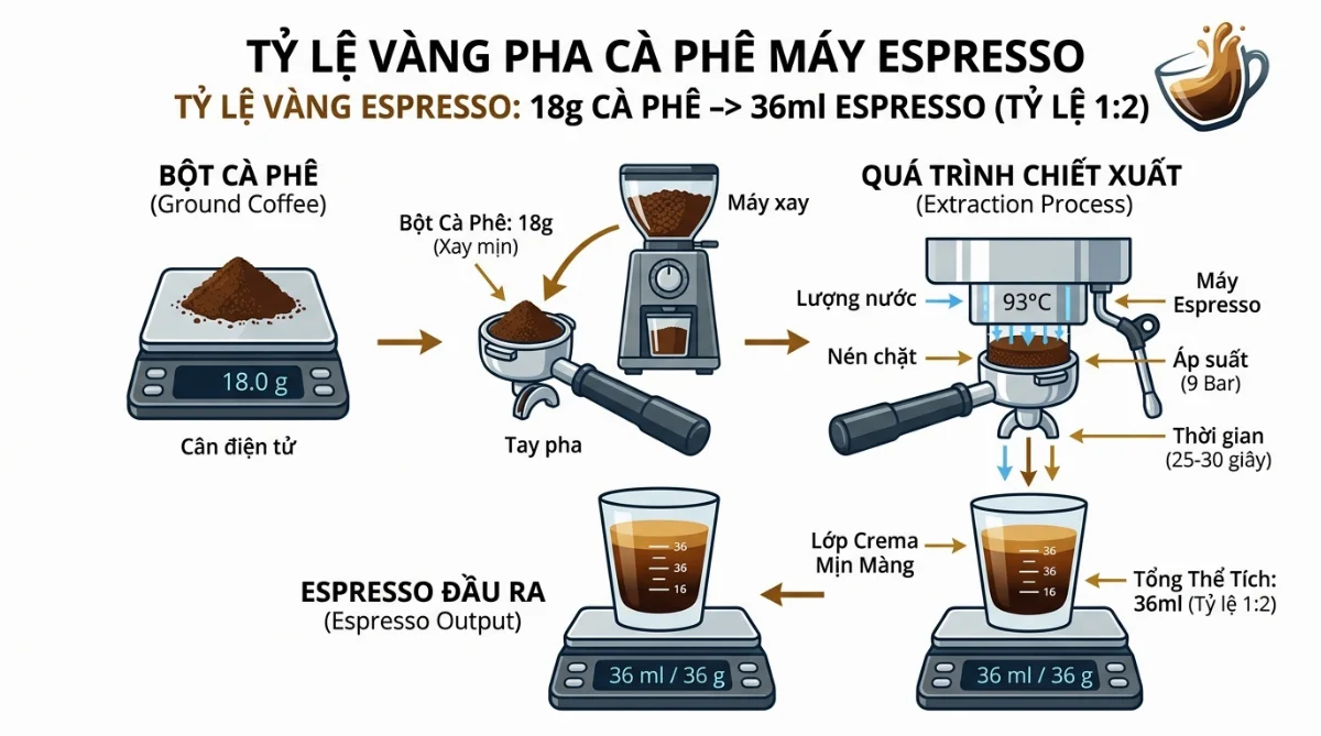 tỷ lệ pha cà phê máy espresso - hình minh họa 1