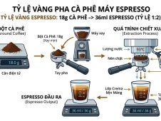 Tỷ Lệ Vàng Pha Cà Phê Máy Espresso: 18g Coffee - 36ml Espresso